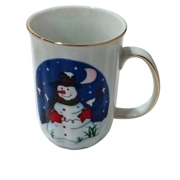 Vintage Christmas Mugs Set of 4 Fine Porcelain Ace Gift Collection Gold Trim - Picture 5 of 10